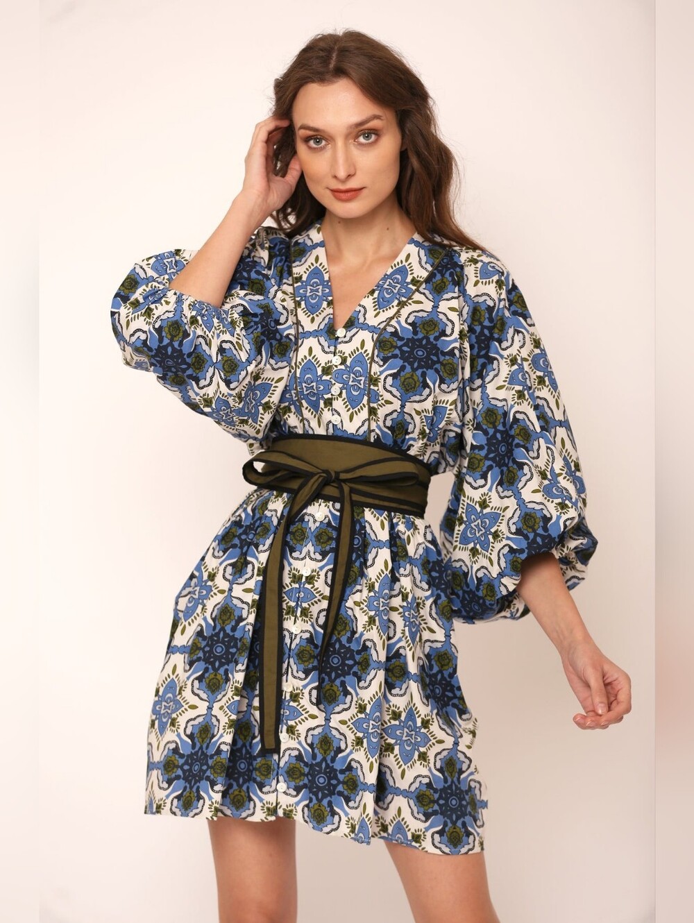 Beyond By Vera Blue Green Printed Dress M